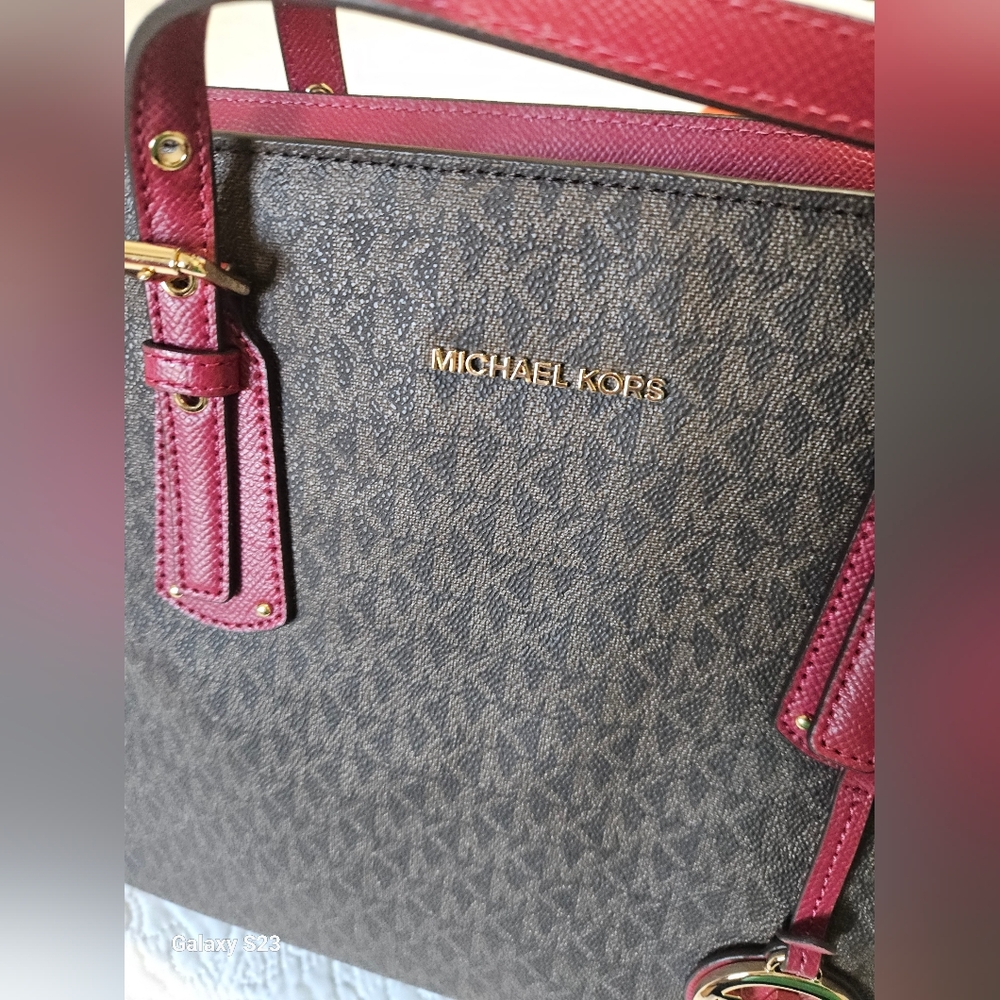 Michael Kors Burgundy and Gray Tote Bag - Picture 8 of 11